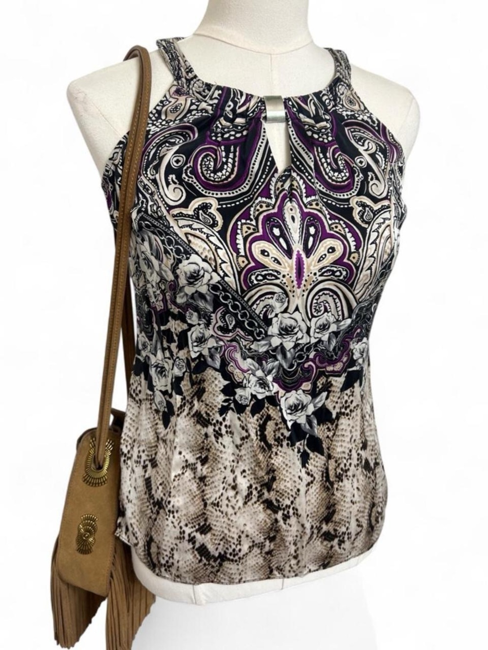 Purple black beige floral paisley snakeskin y2k silk tank top fall whimsygoth